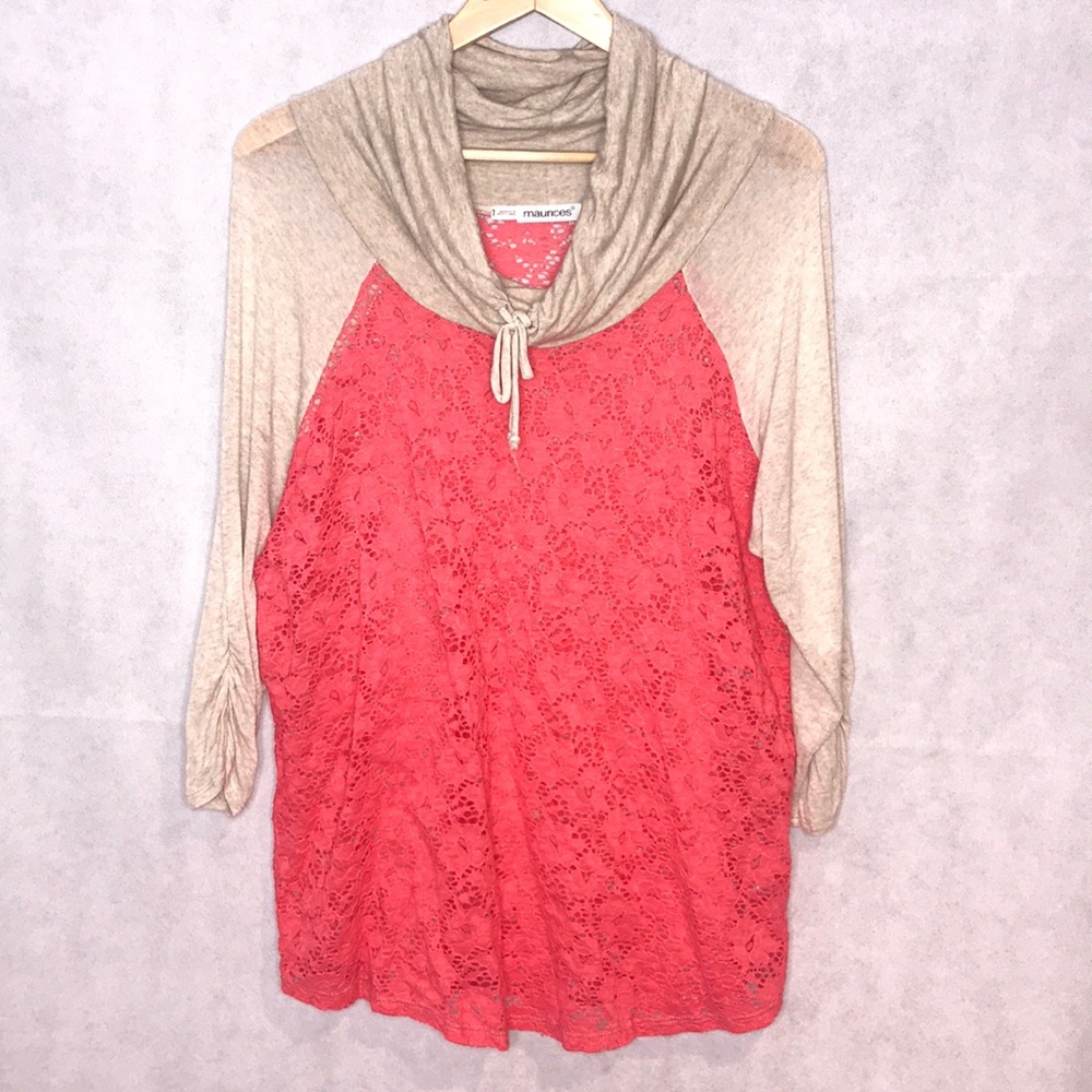 Maurice’s Crochet Coral Lace 3/4 Sleeve Top 1X